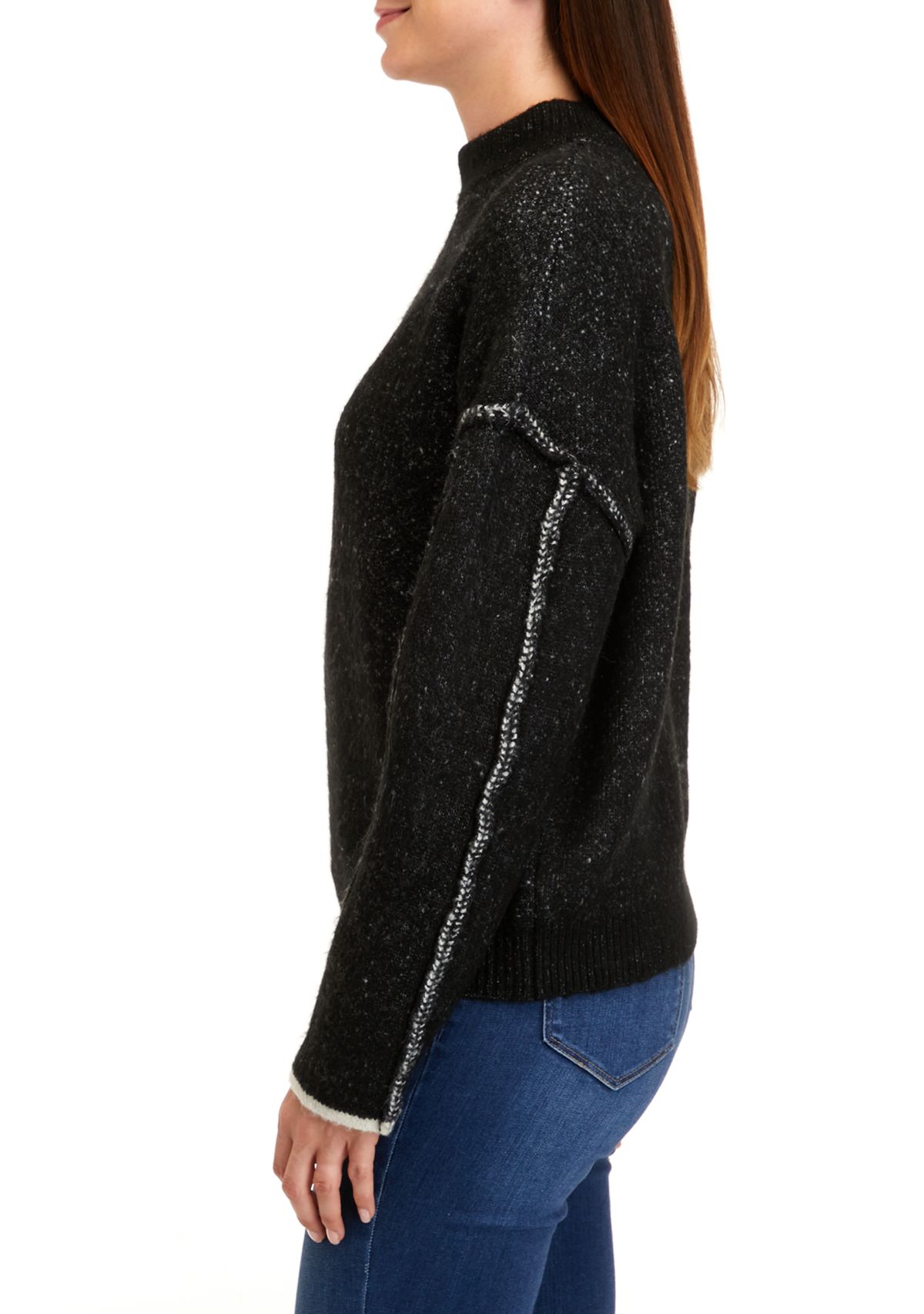 Womens Raw Edge Mock Neck Sweater