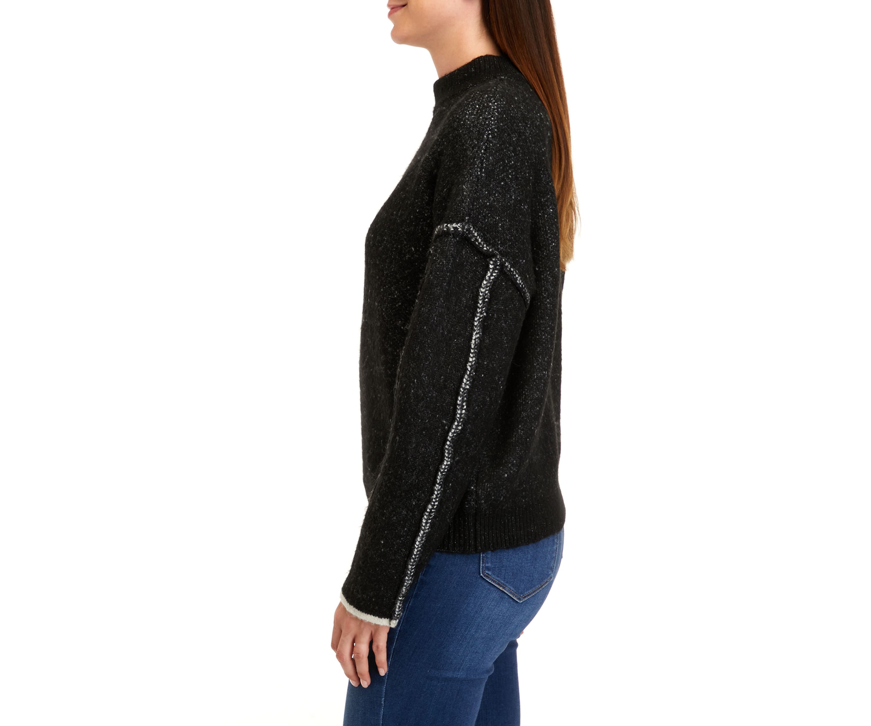 Womens Raw Edge Mock Neck Sweater