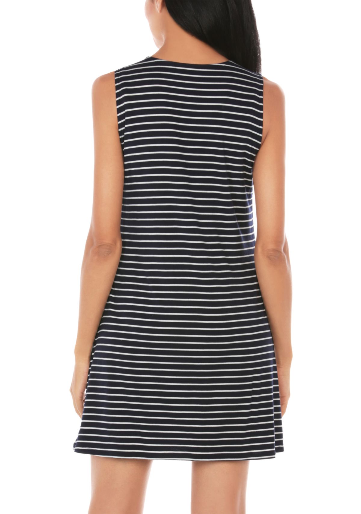 Womens Lace-Up V-Neck Striped Swim Cover Up 