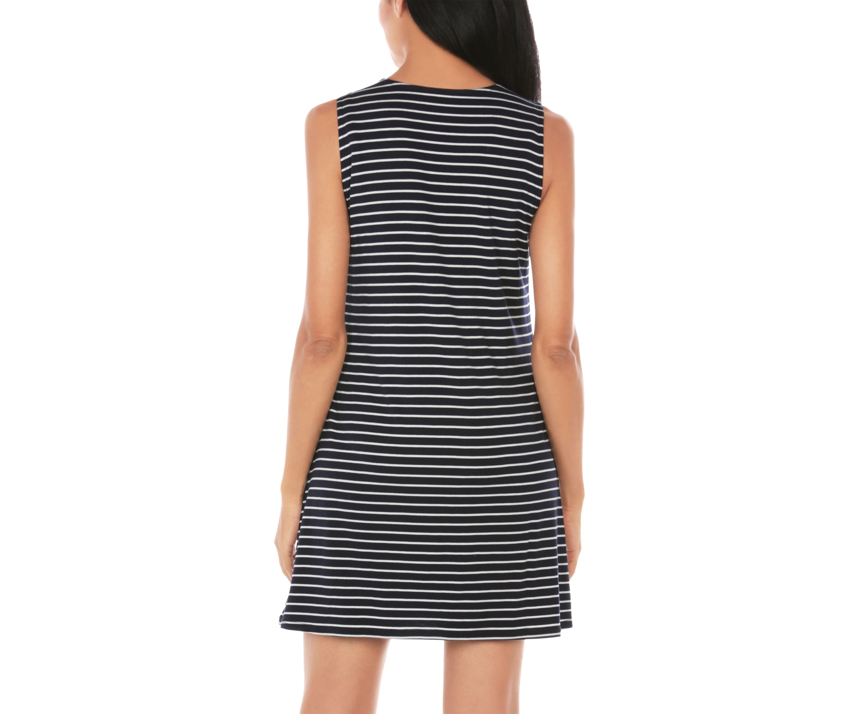 Womens Lace-Up V-Neck Striped Swim Cover Up 
