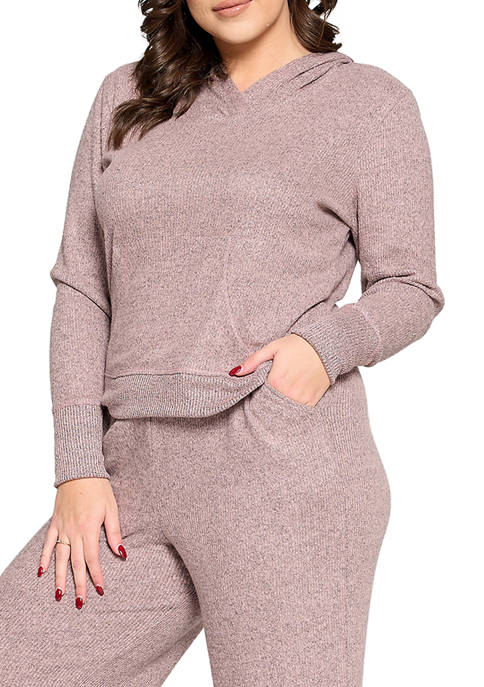 Curvyture Plus Size Long Sleeve Hooded Brush Sweater