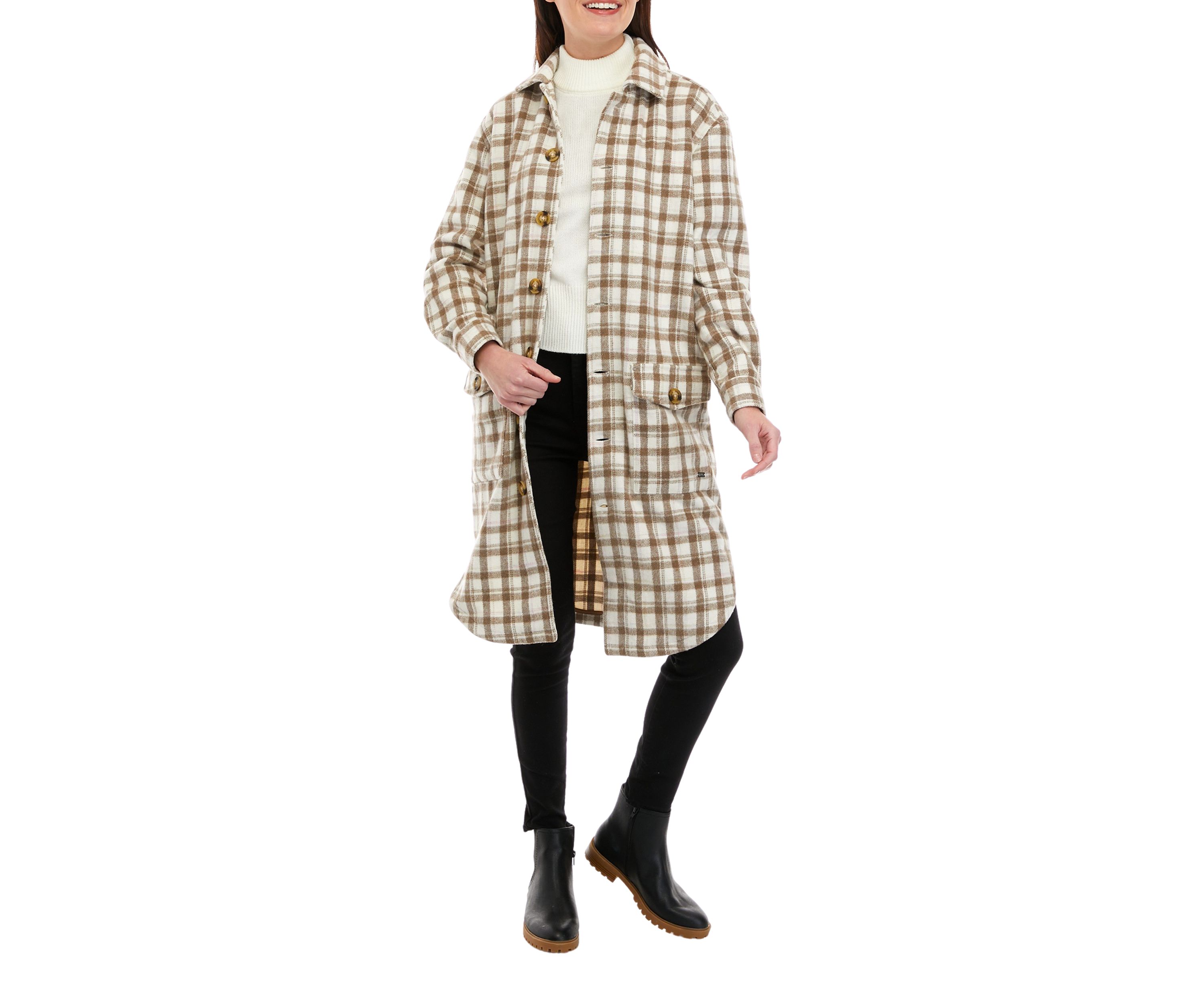 Womens Long Woven Plaid Shacket 