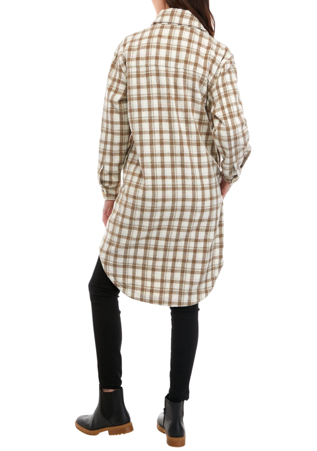 Womens Long Woven Plaid Shacket 