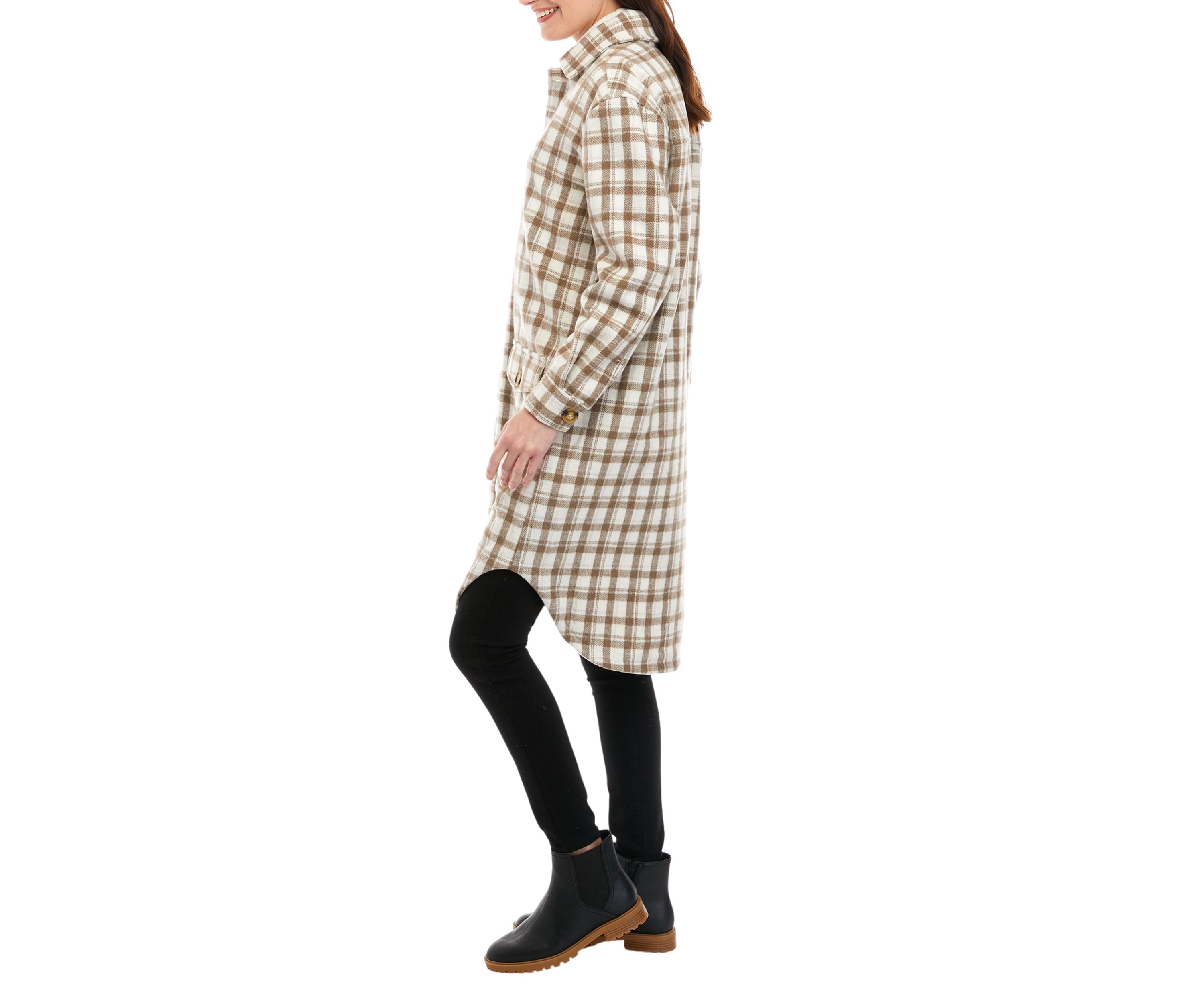 Womens Long Woven Plaid Shacket 