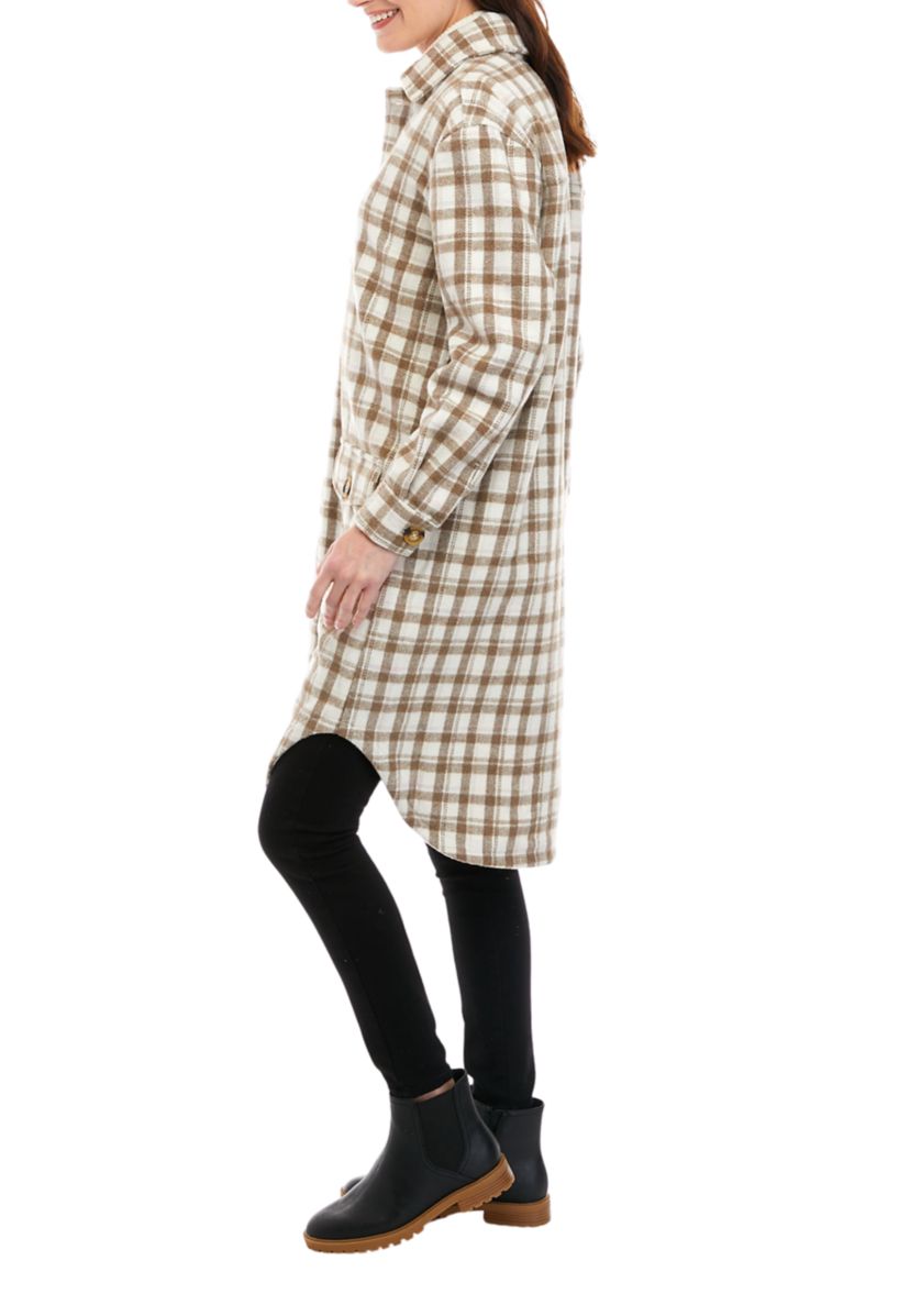 Womens Long Woven Plaid Shacket 