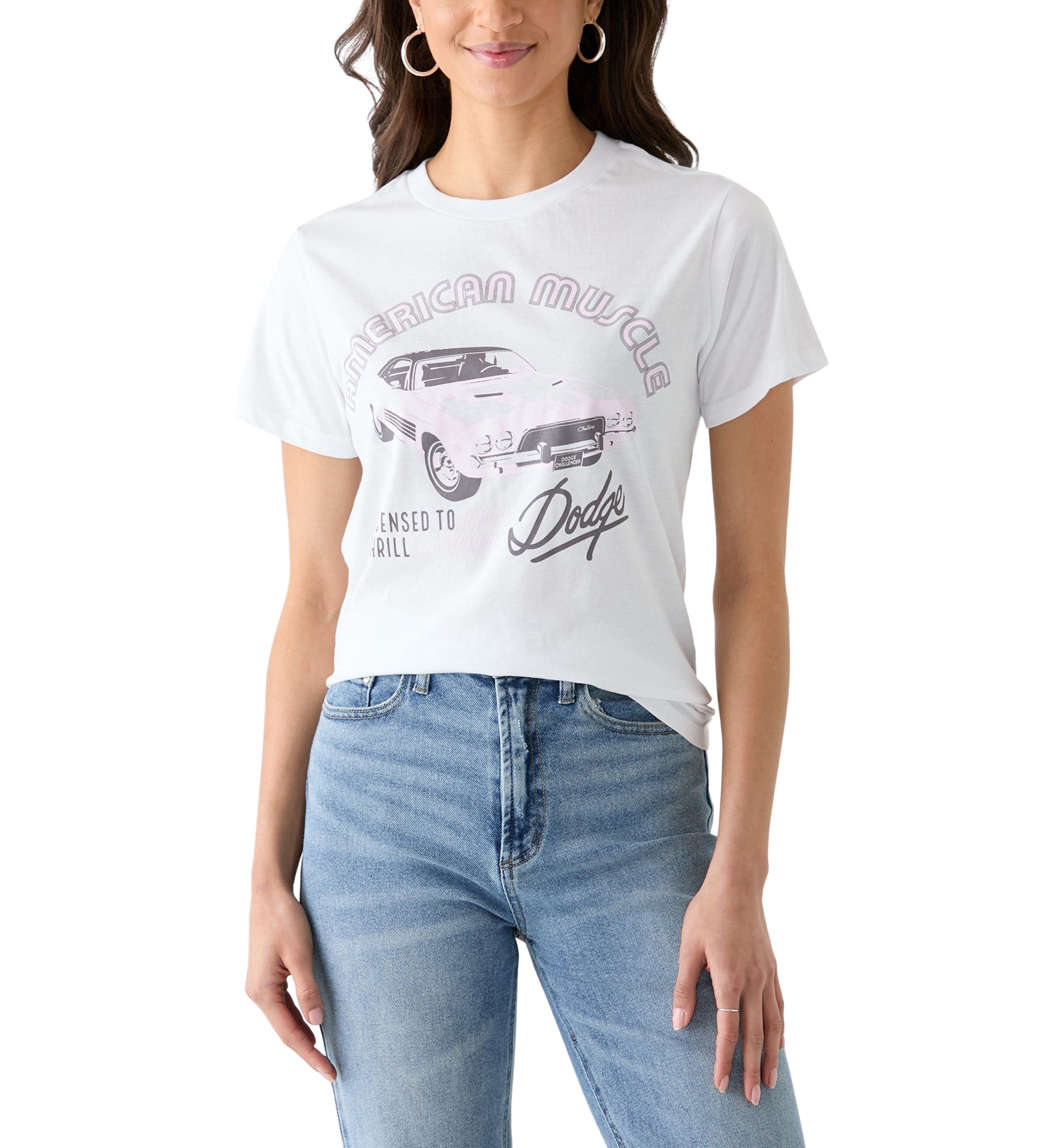 Womens Short Sleeve Relaxed Fit American Muscle Graphic T-Shirt 