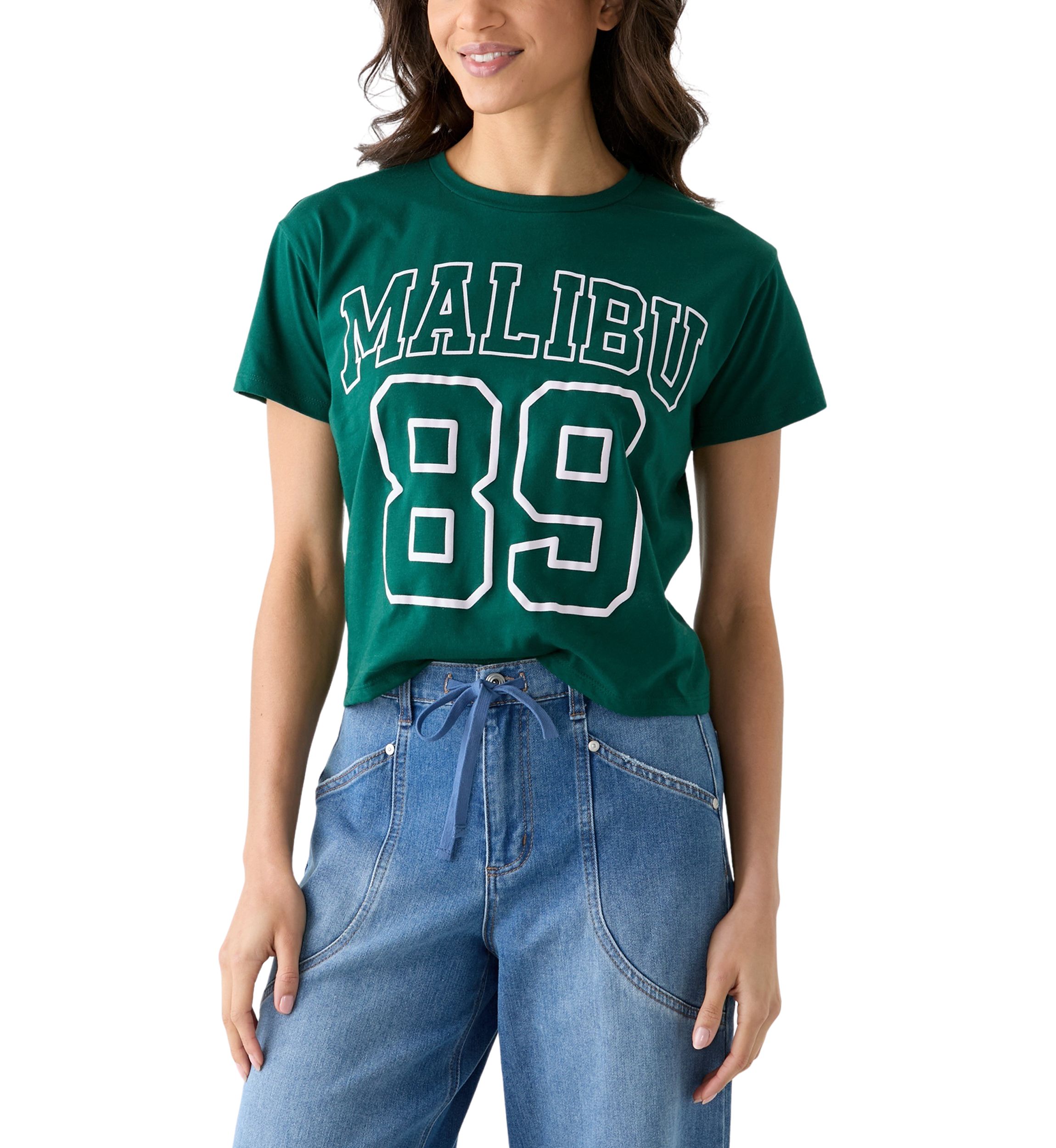 Womens Short Sleeve Boxy Malibu Graphic T-Shirt 