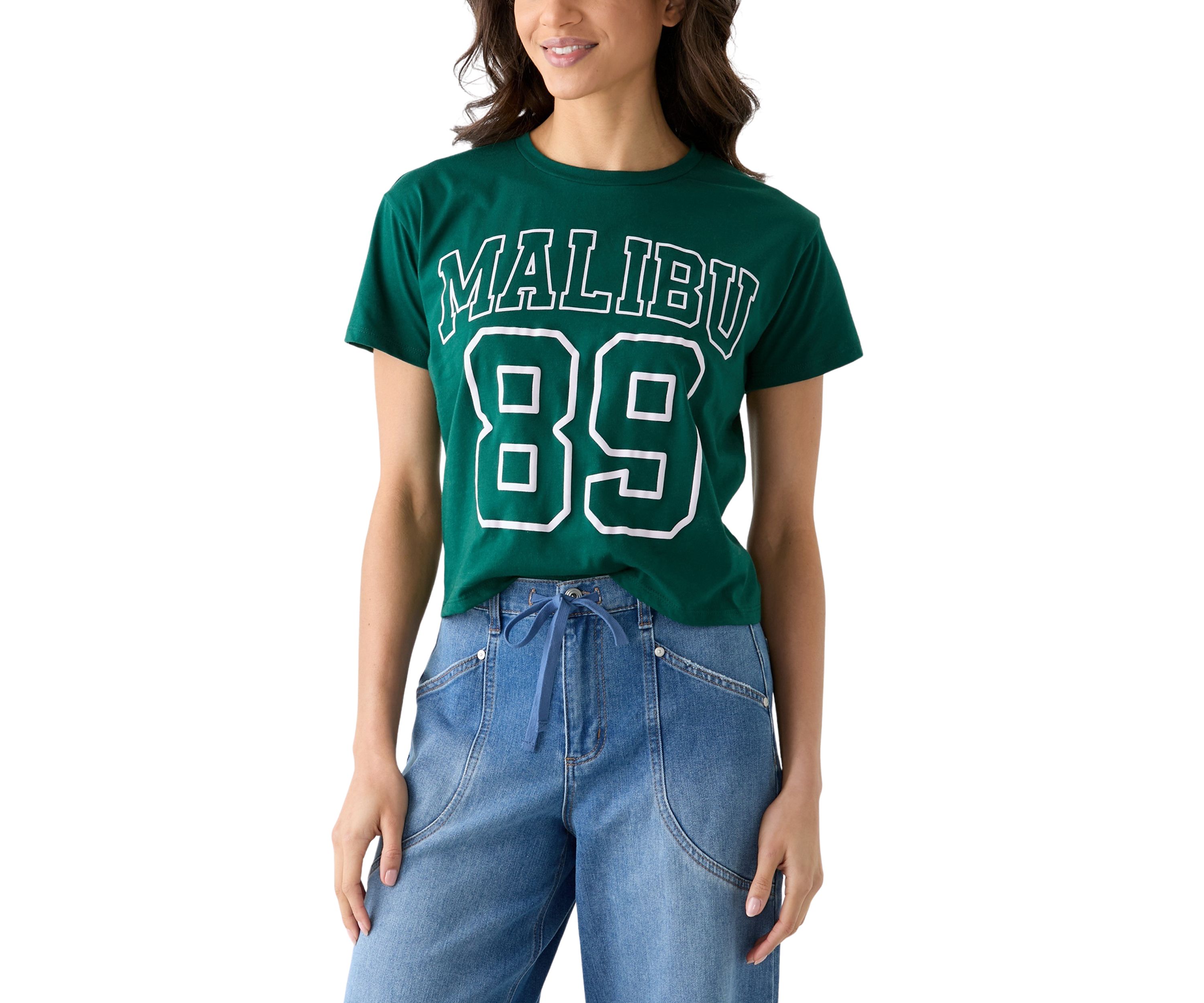 Womens Short Sleeve Boxy Malibu Graphic T-Shirt 