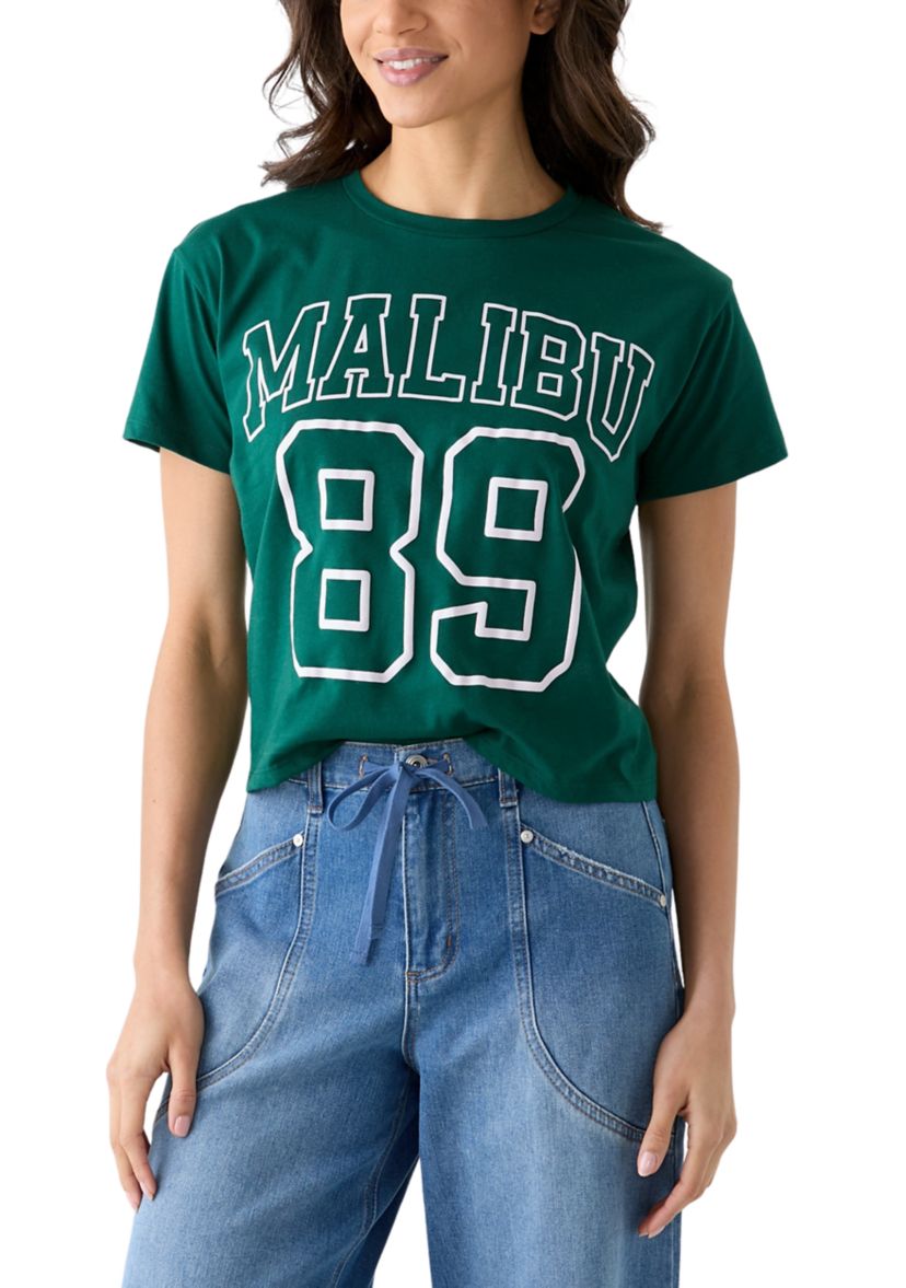 Womens Short Sleeve Boxy Malibu Graphic T-Shirt 