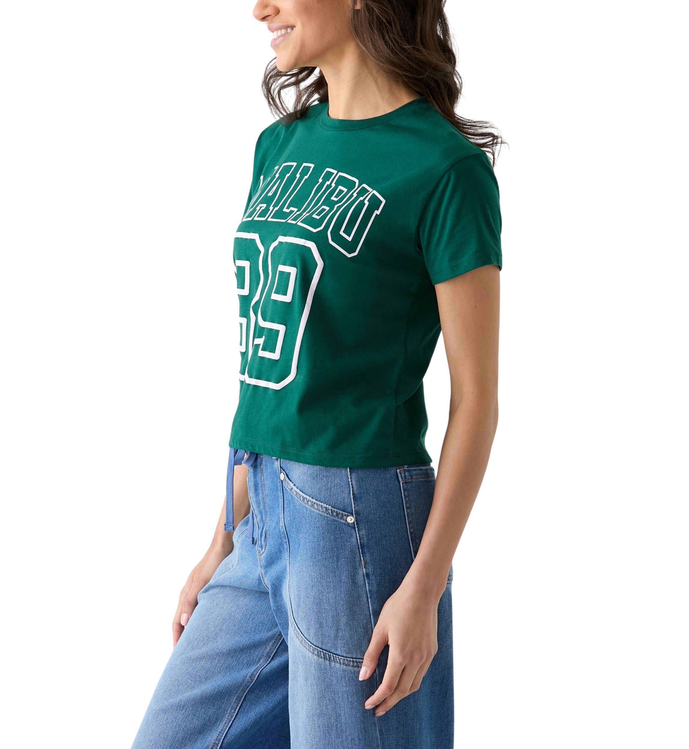 Womens Short Sleeve Boxy Malibu Graphic T-Shirt 