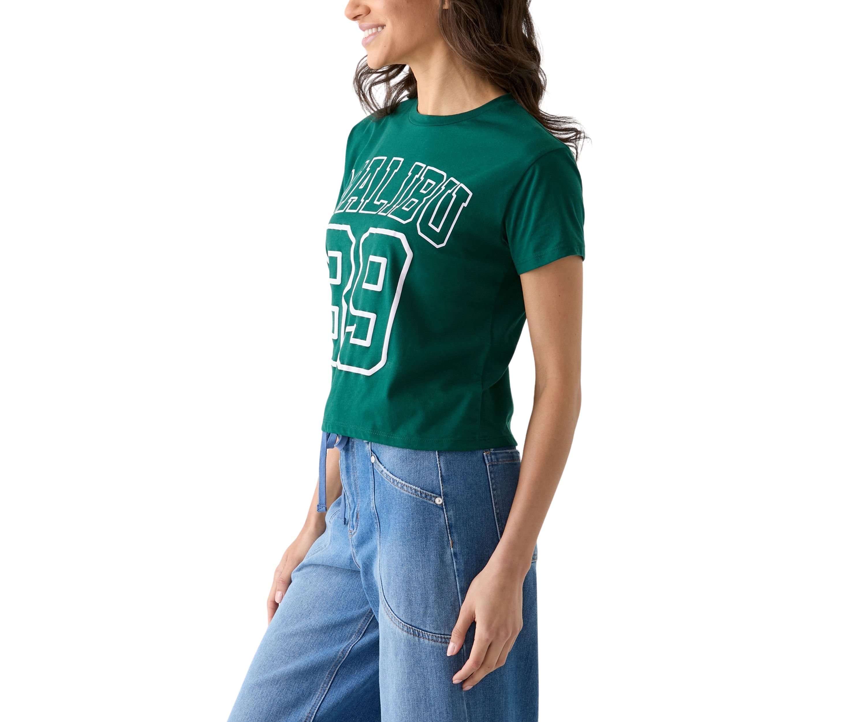 Womens Short Sleeve Boxy Malibu Graphic T-Shirt 