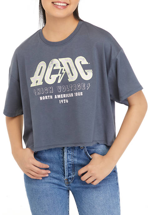 ACDC Juniors Short Sleeve Cropped Graphic T-Shirt