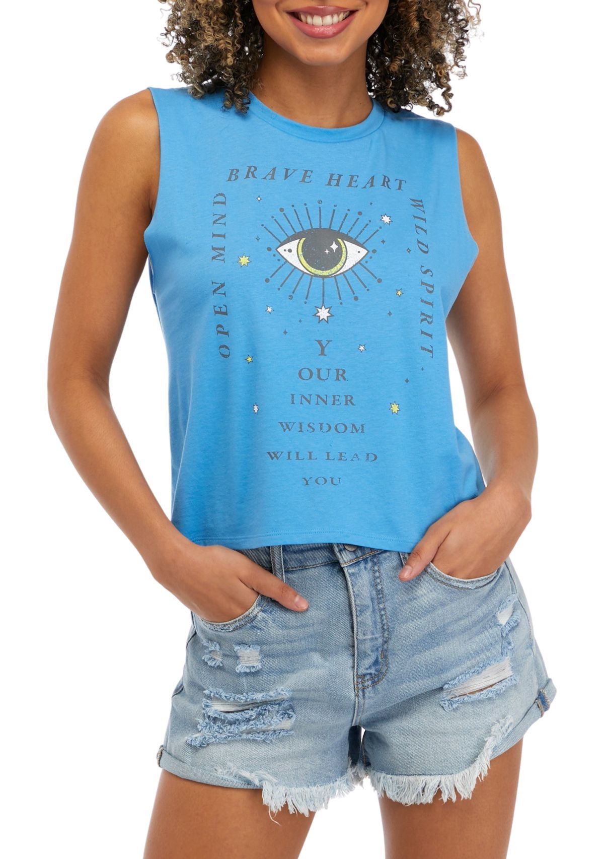 Juniors Sleeveless Raw Edge Tank Top
