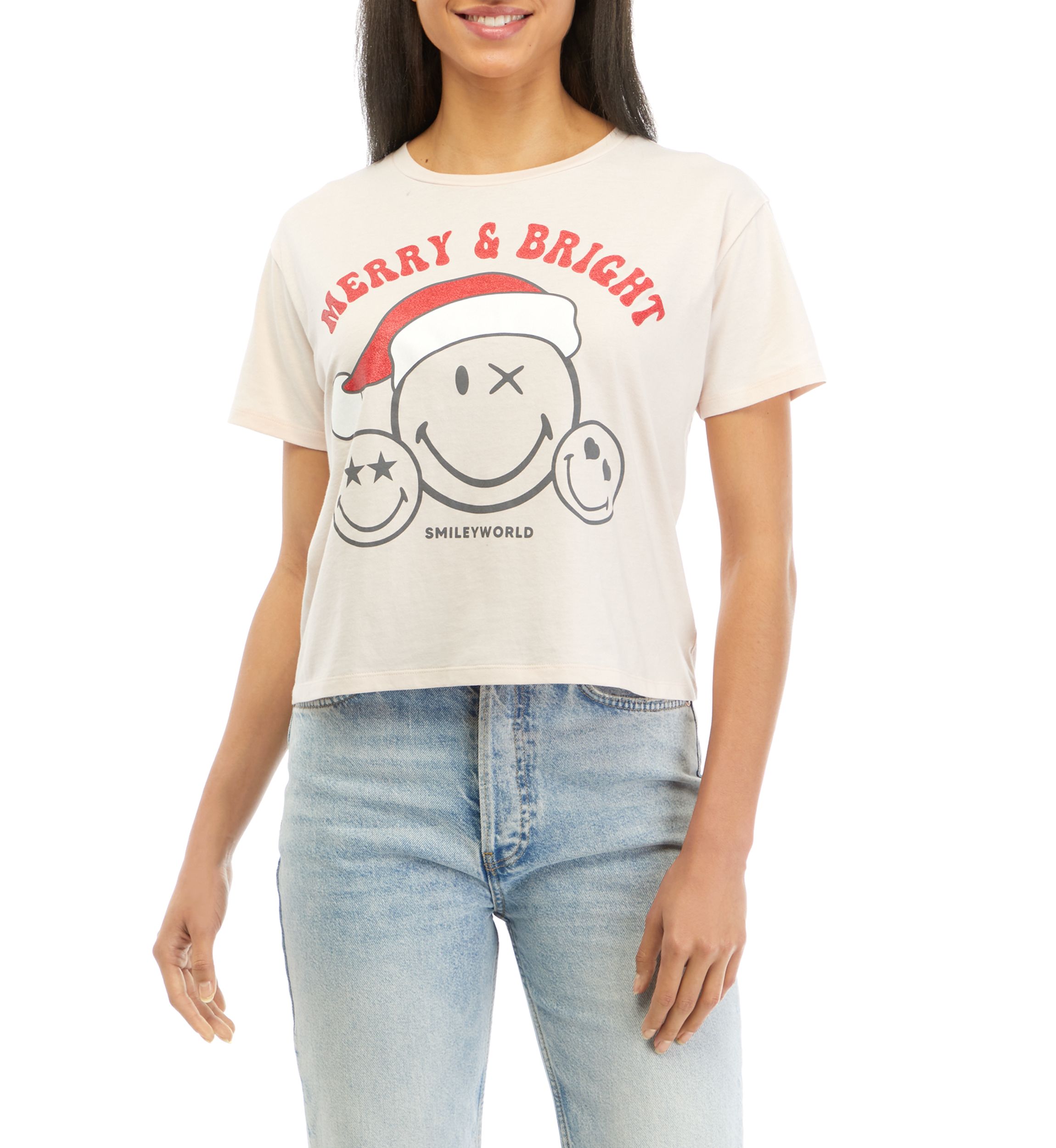 Juniors Shimmer Merry and Bright Graphic T-Shirt