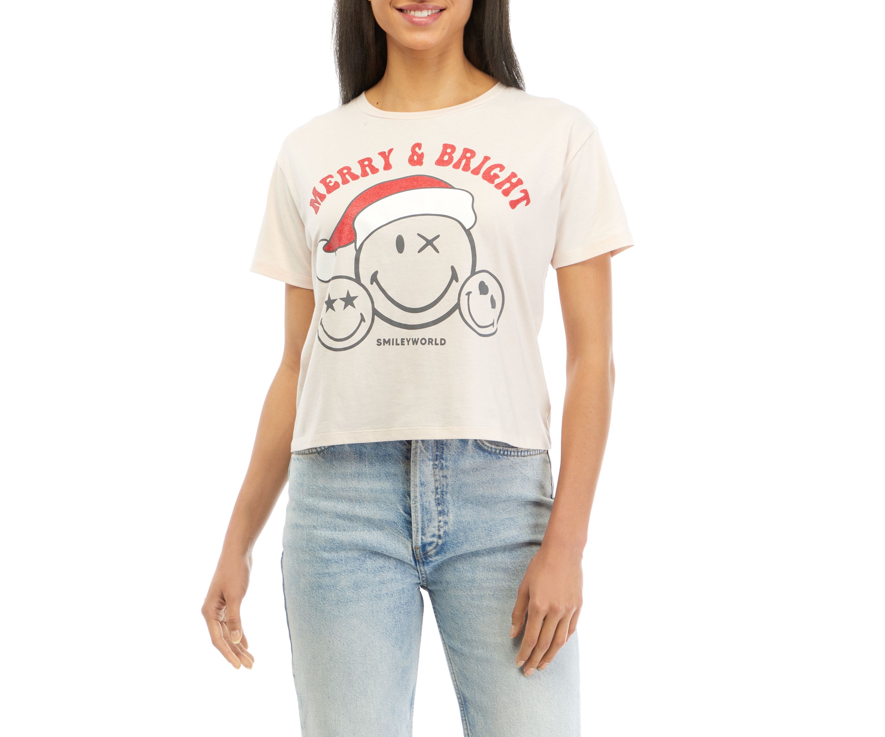 Juniors Shimmer Merry and Bright Graphic T-Shirt