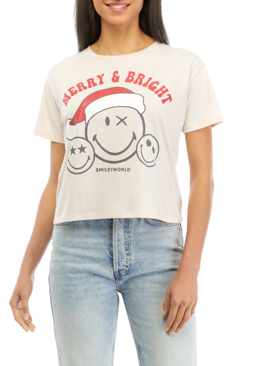 Juniors Shimmer Merry and Bright Graphic T-Shirt