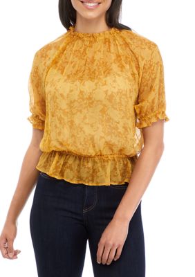 7 For All Mankind Women's Short Sleeve Soft Volume Top, Gold, Medium