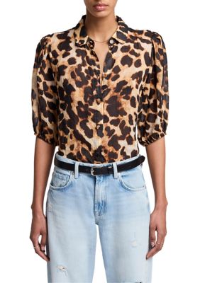 7 For All Mankind Women's Short Sleeve Puff Blouse, XS