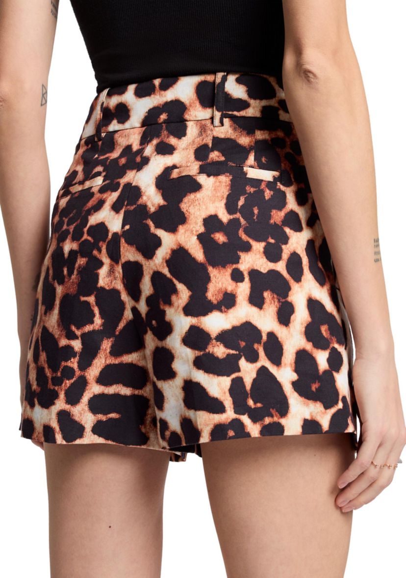 Womens Leopard Pleated Shorts