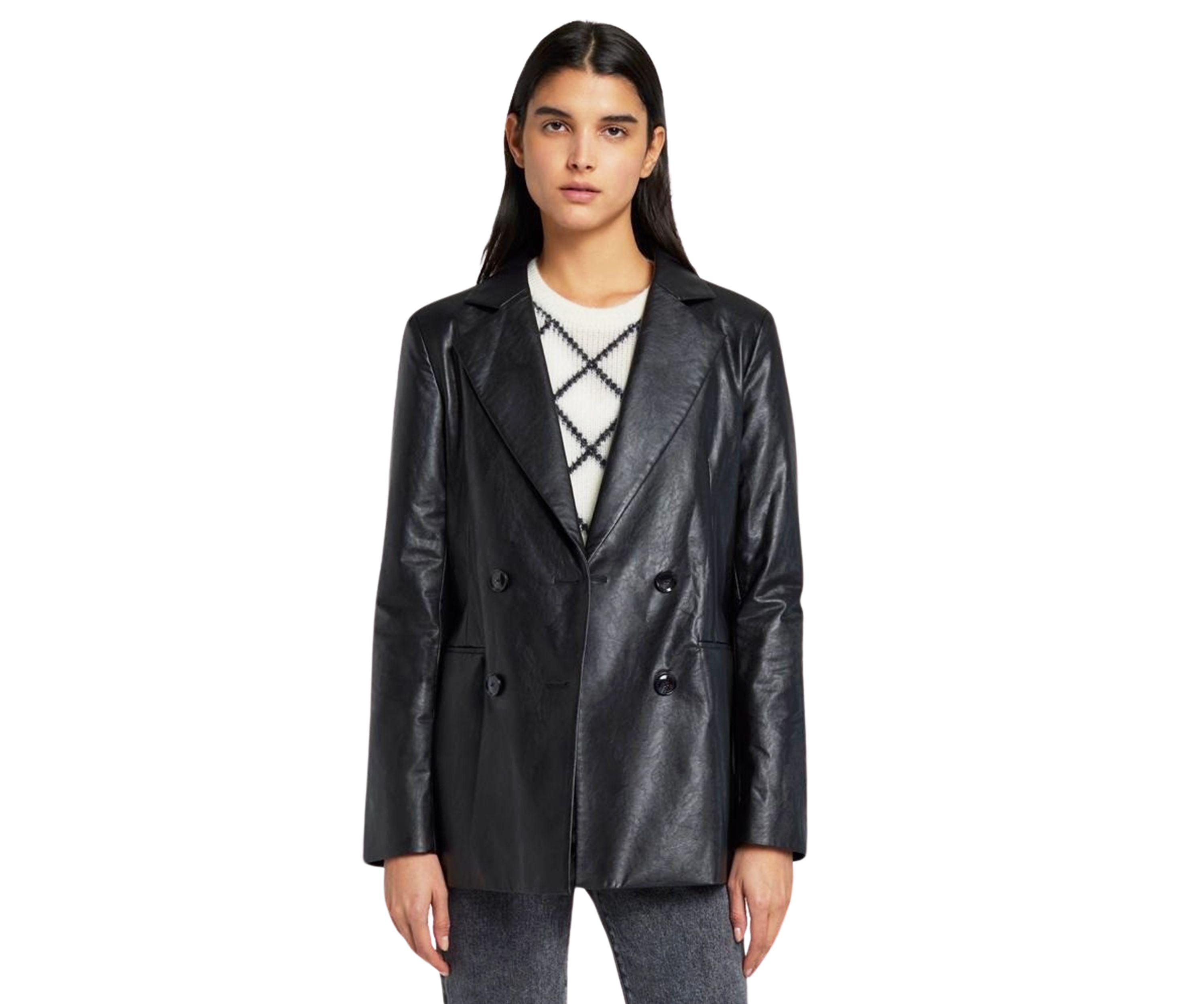 Womens Faux Leather Wrap Blazer