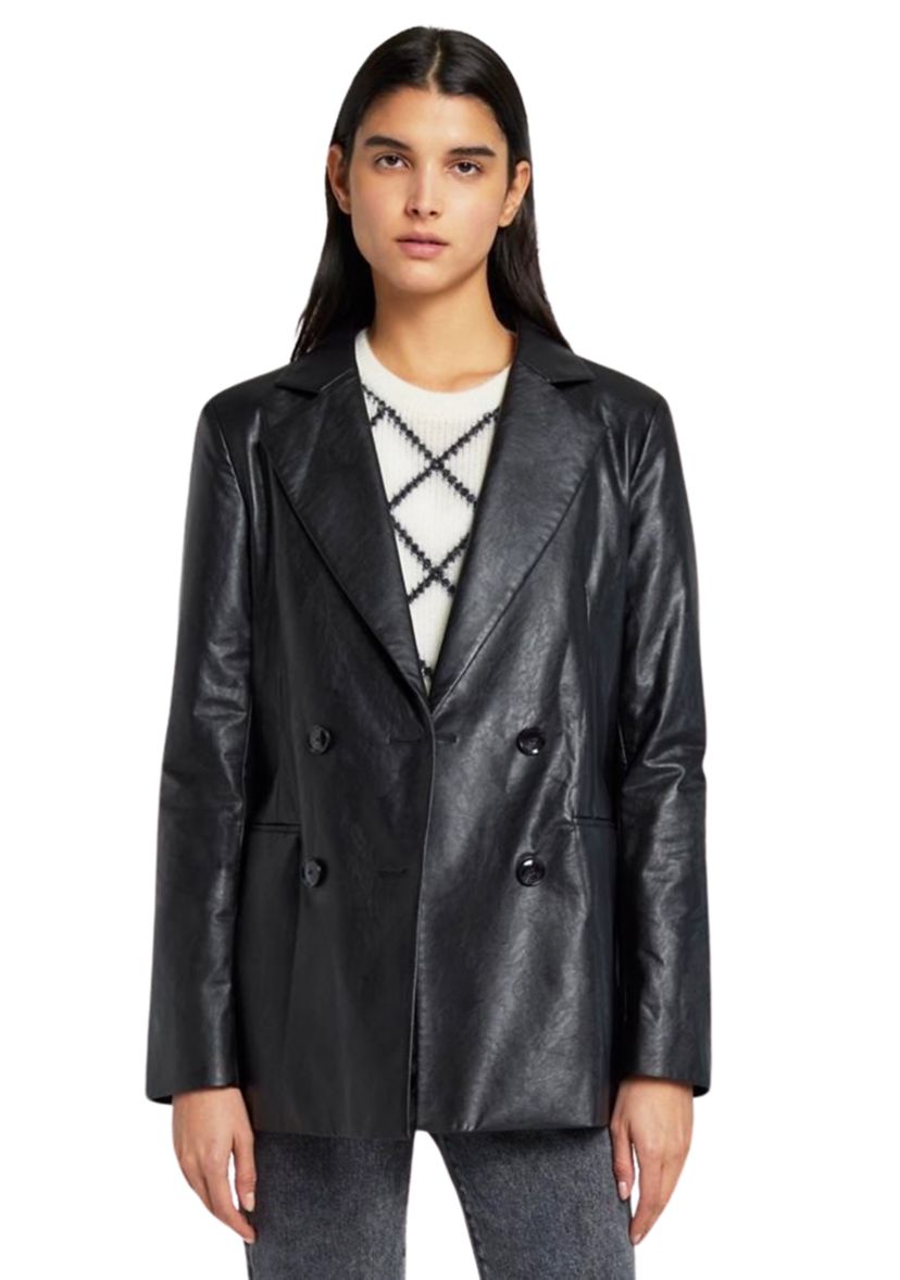 Womens Faux Leather Wrap Blazer