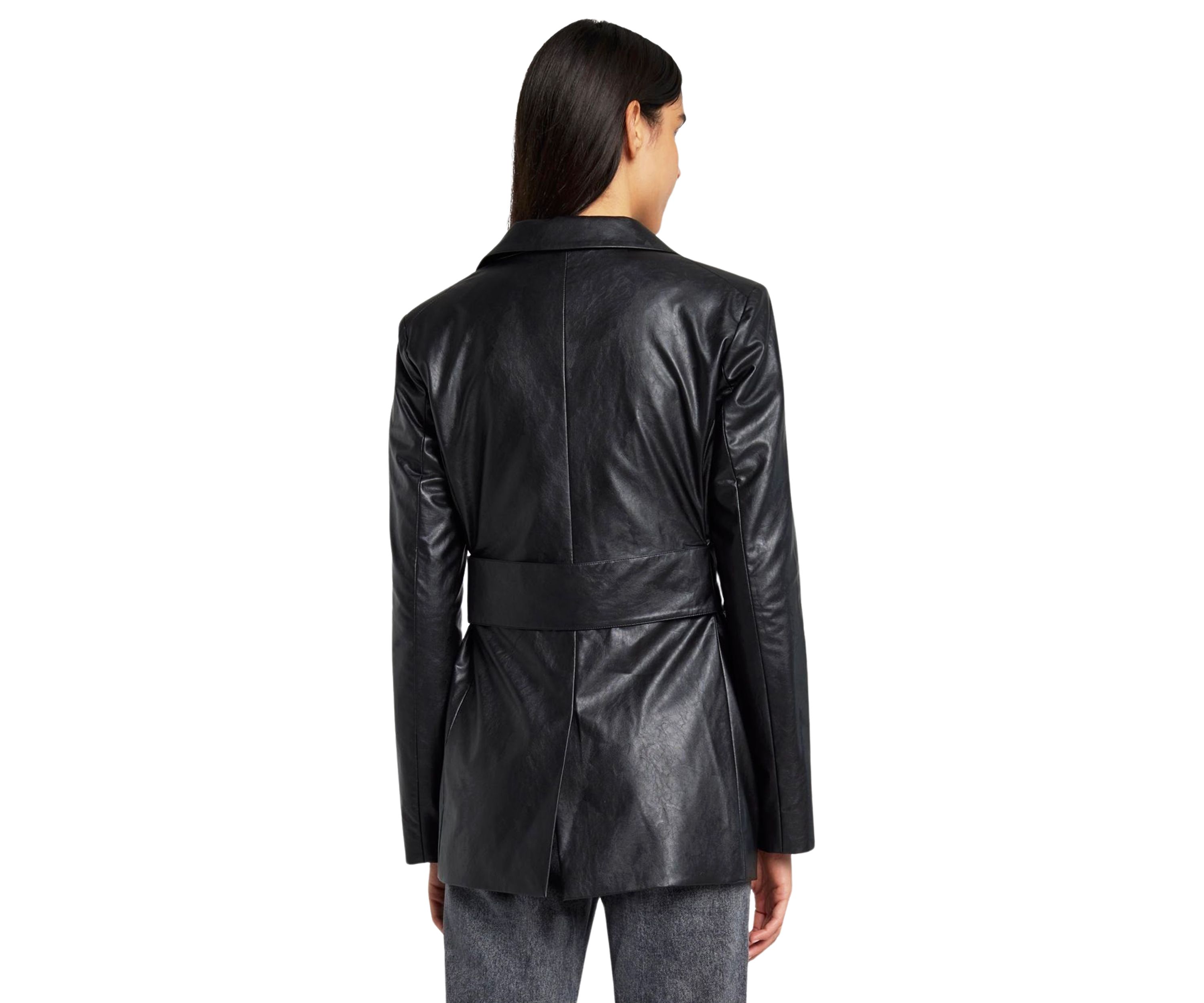 Womens Faux Leather Wrap Blazer