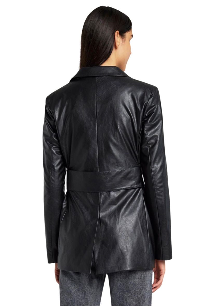 Womens Faux Leather Wrap Blazer