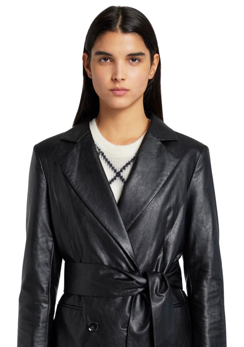 Womens Faux Leather Wrap Blazer