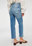 Womens High Waisted Cropped Straight Exposed Button Jeans