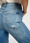 Womens High Waisted Cropped Straight Exposed Button Jeans