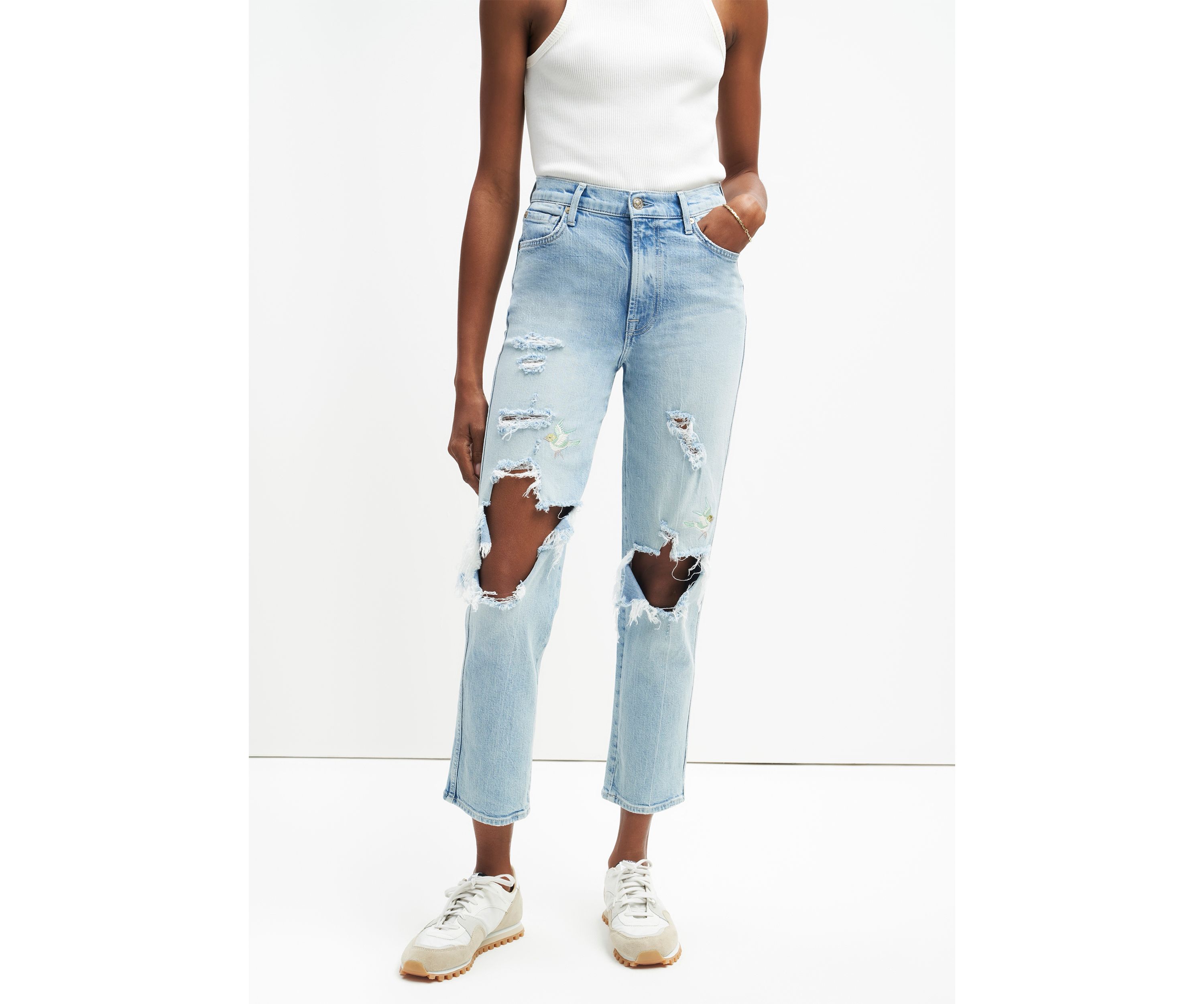 Womens High Rise Cropped Straight Jeans