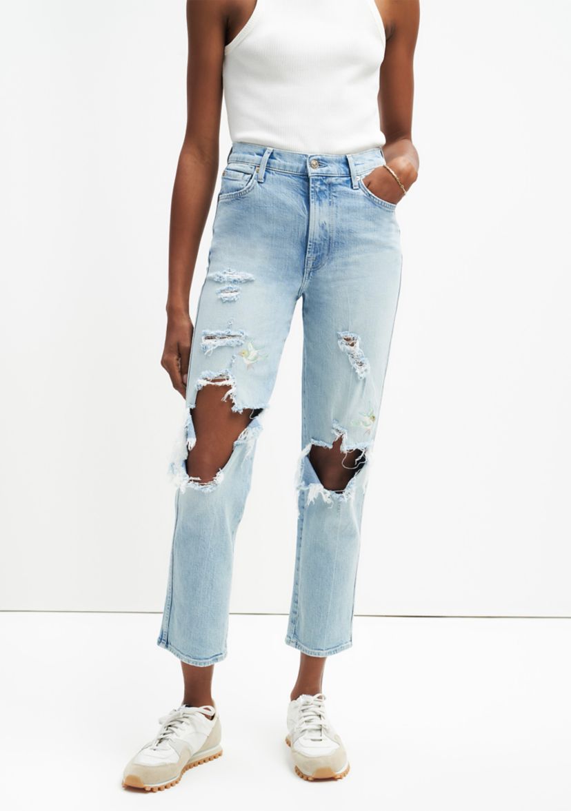Womens High Rise Cropped Straight Jeans