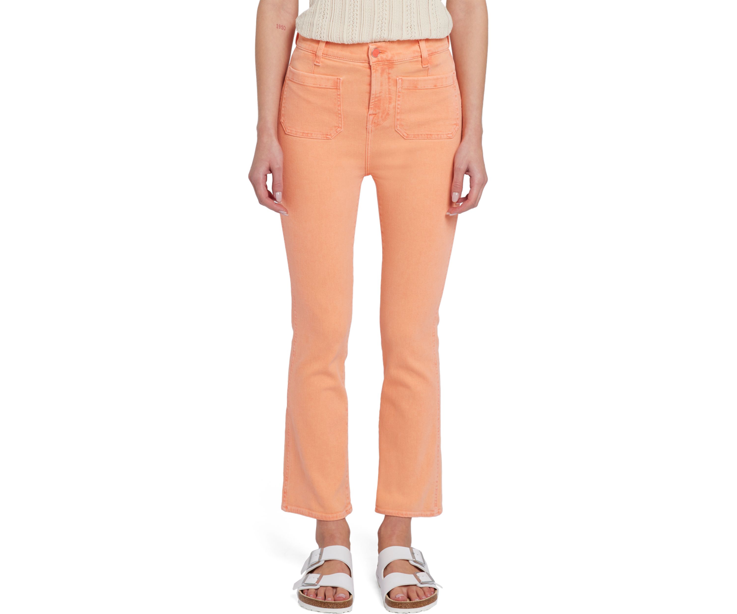 Womens High Waisted Slim Kick Jeans with Patch Pockets