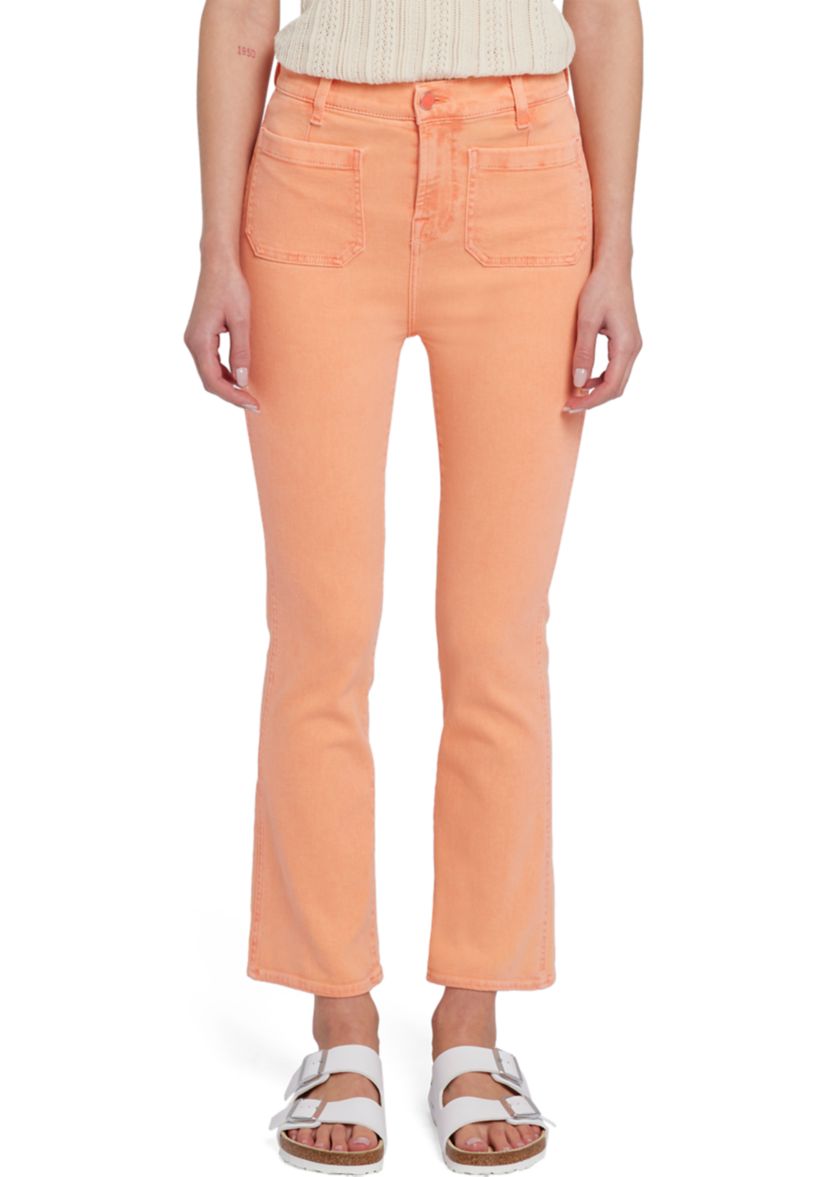 Womens High Waisted Slim Kick Jeans with Patch Pockets