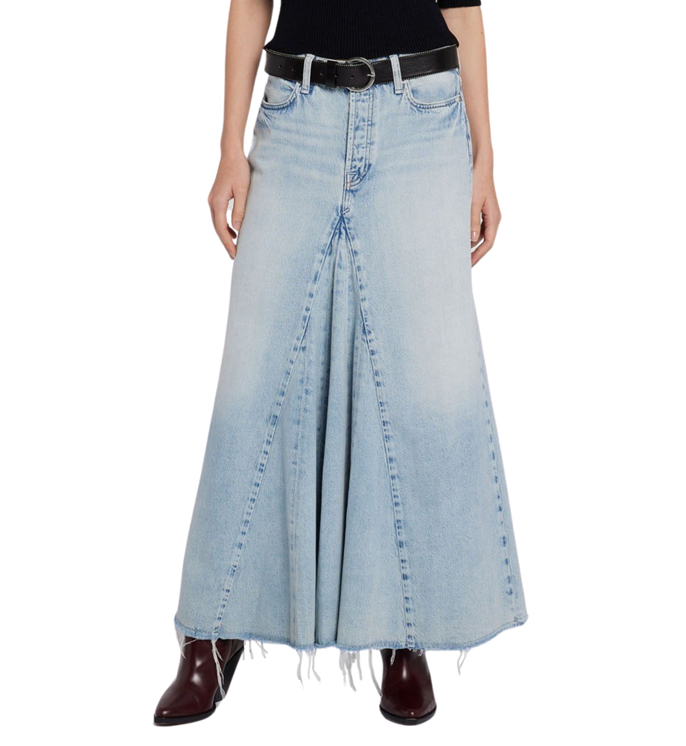 Womens Western Maxi Skirt with Frayed Hem 