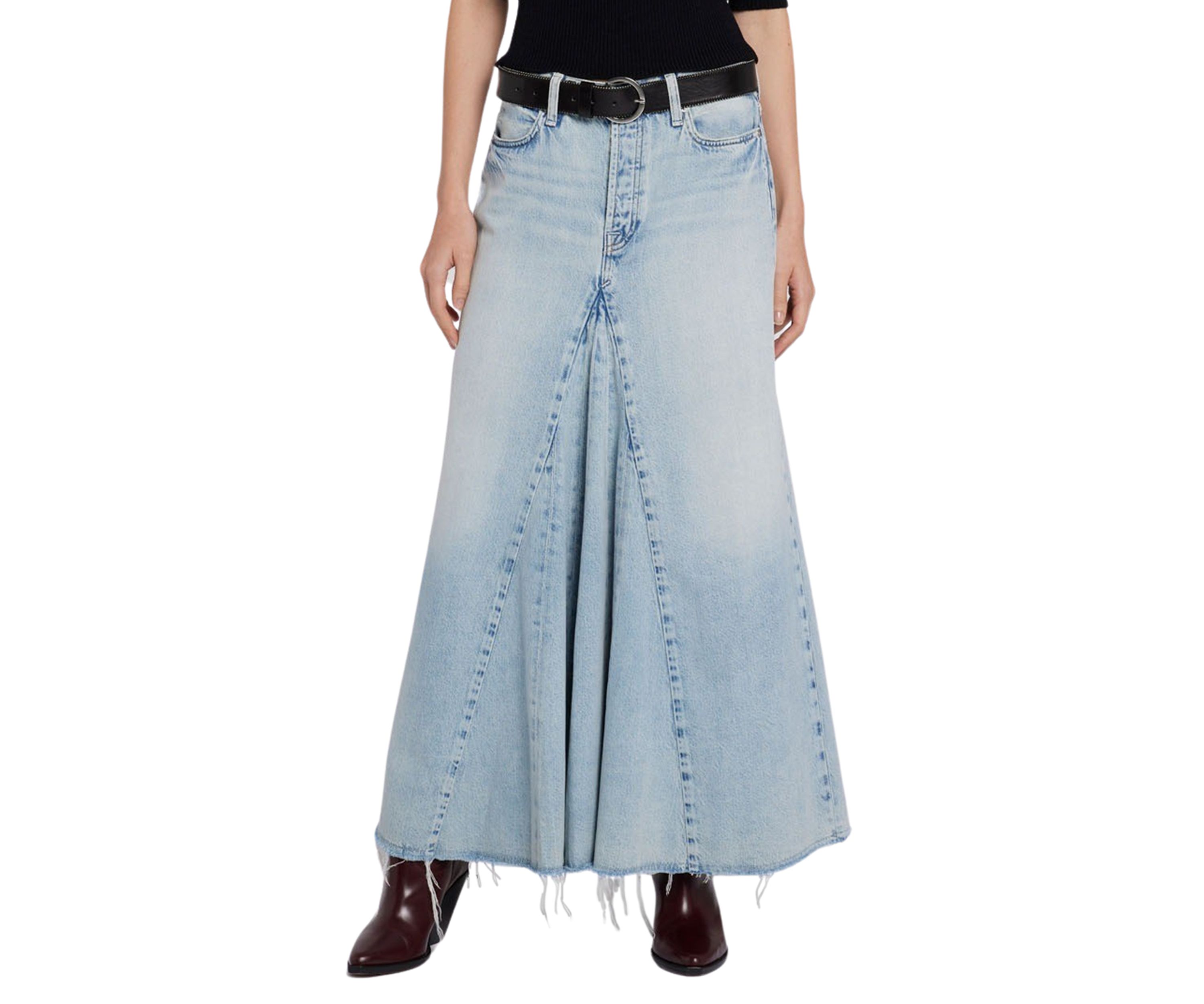 Womens Western Maxi Skirt with Frayed Hem 
