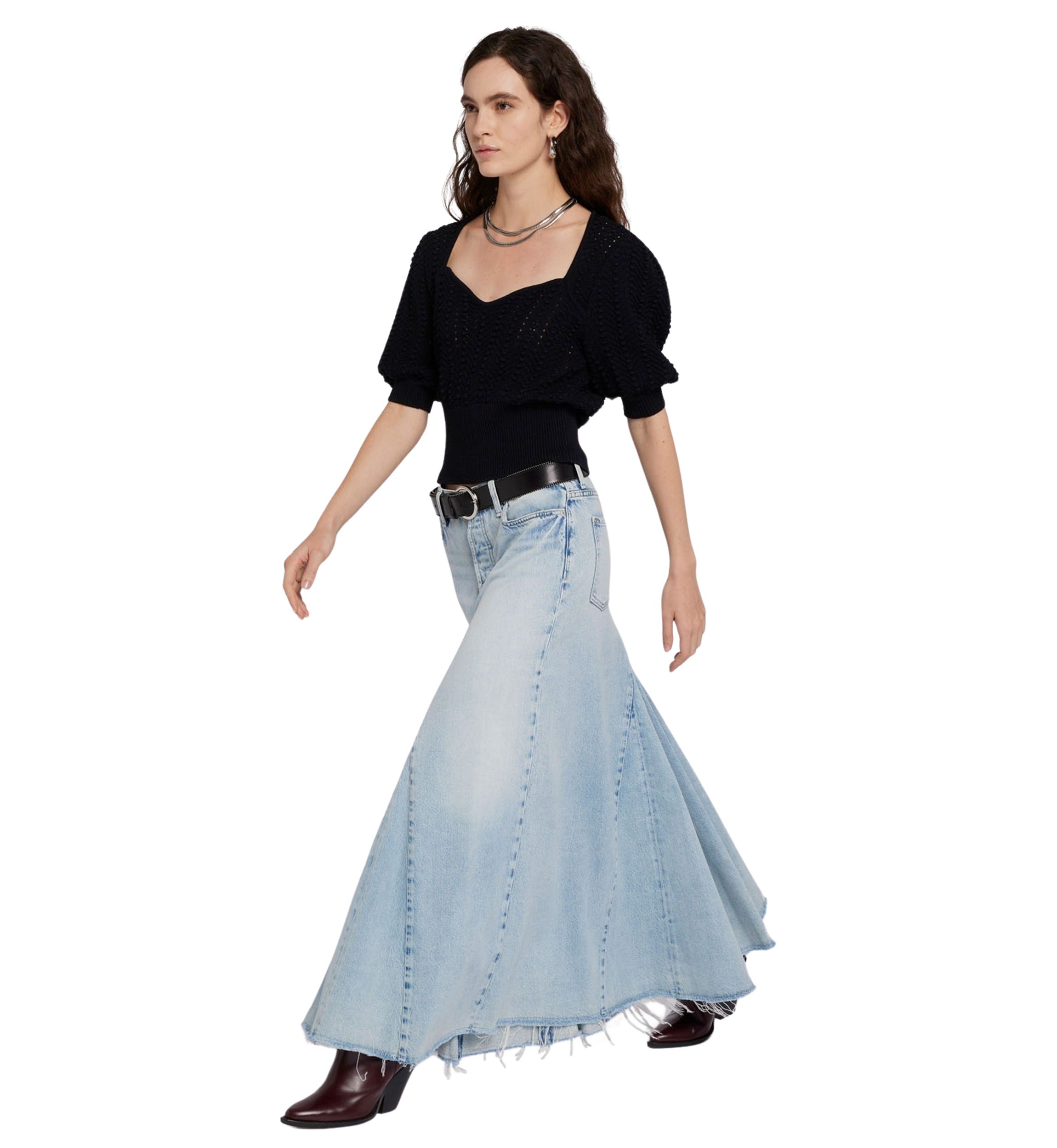 Womens Western Maxi Skirt with Frayed Hem 