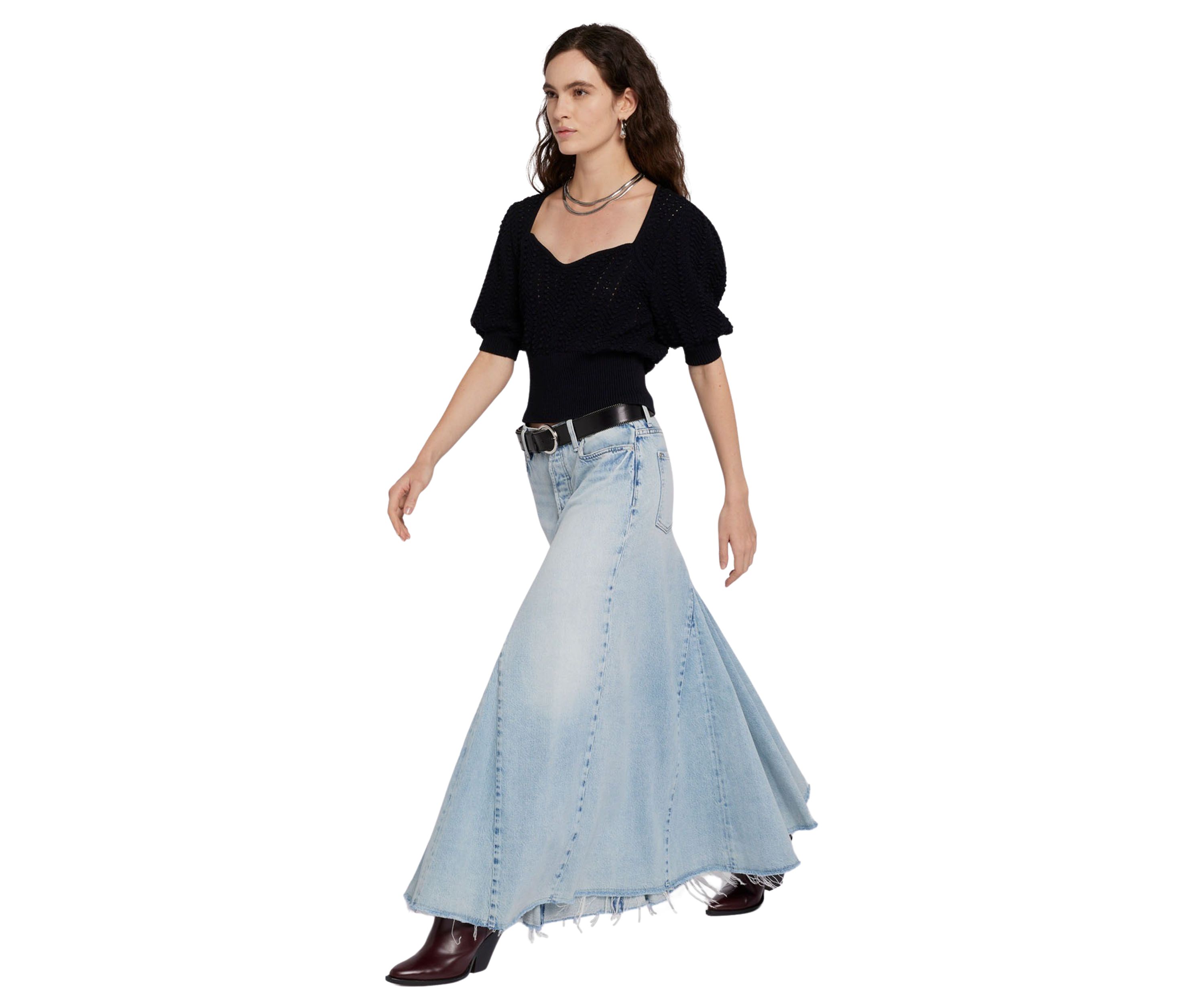Womens Western Maxi Skirt with Frayed Hem 