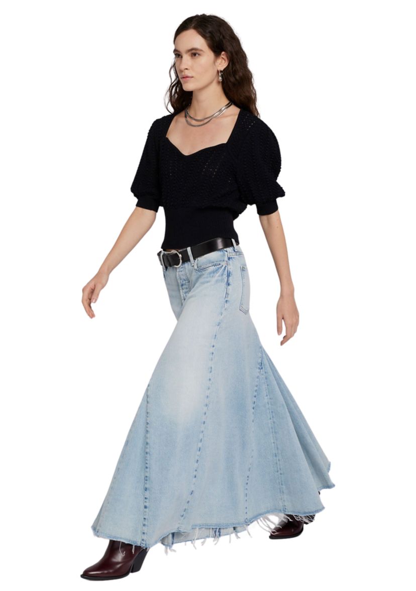 Womens Western Maxi Skirt with Frayed Hem 