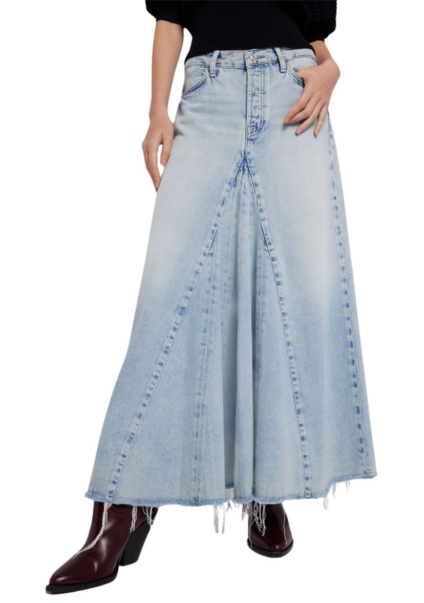 Womens Western Maxi Skirt with Frayed Hem 