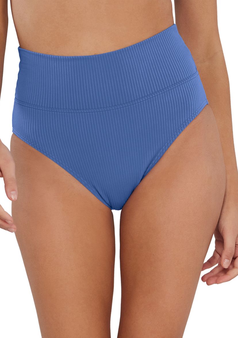 Sandbar Ribbed Solid High Waisted Swim Bottoms 