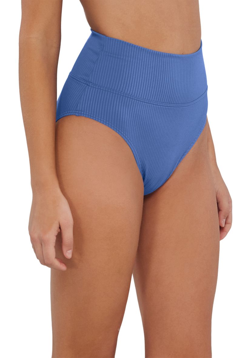 Sandbar Ribbed Solid High Waisted Swim Bottoms 