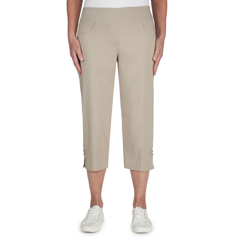 Solid Pull-On Capri Pants with Detailed Split Hem