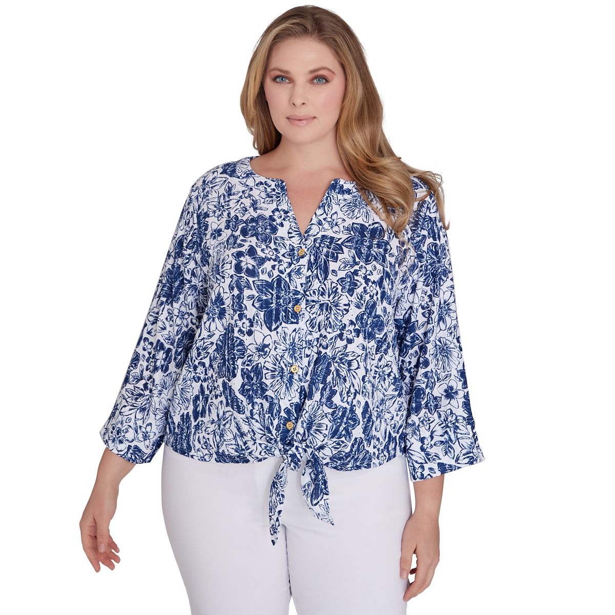 Always Be My Navy Printed 3/4 Sleeve Top