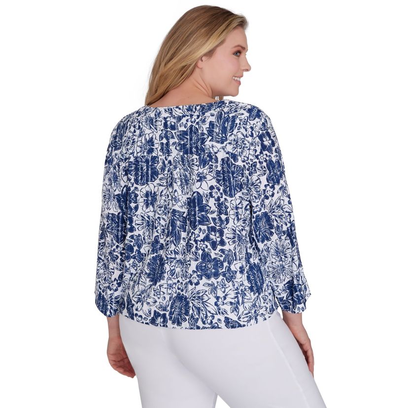 Always Be My Navy Printed 3/4 Sleeve Top