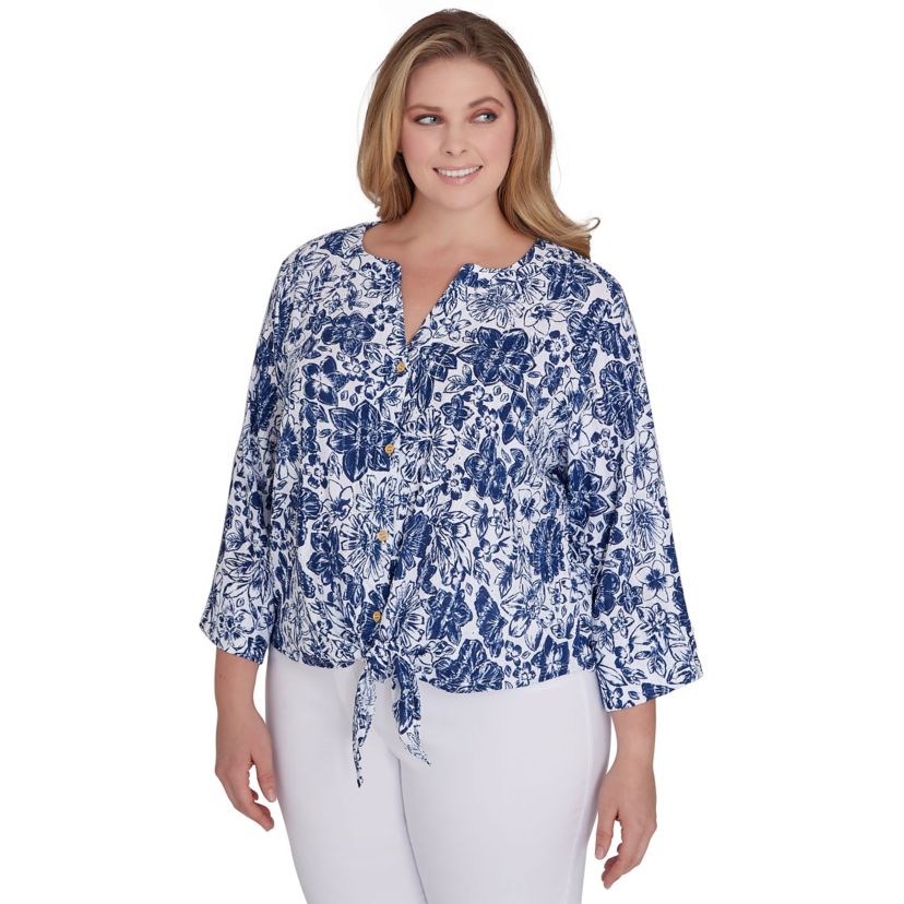 Always Be My Navy Printed 3/4 Sleeve Top