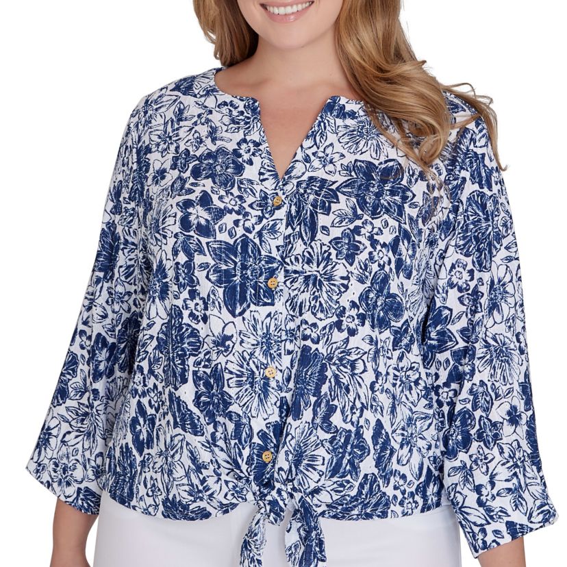 Always Be My Navy Printed 3/4 Sleeve Top