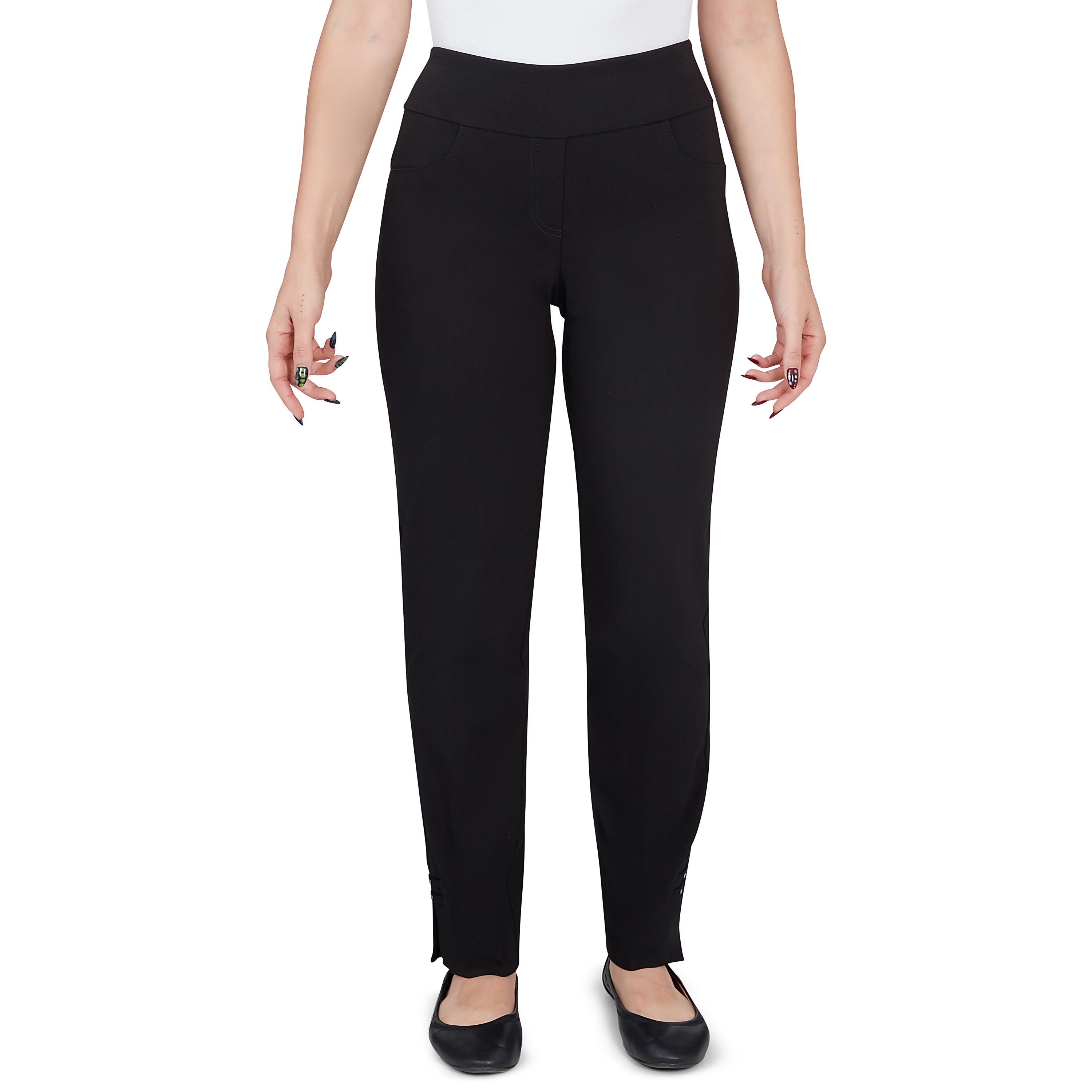 Solid Color Tech Stretch Full Length Pant with Elastic Waistband