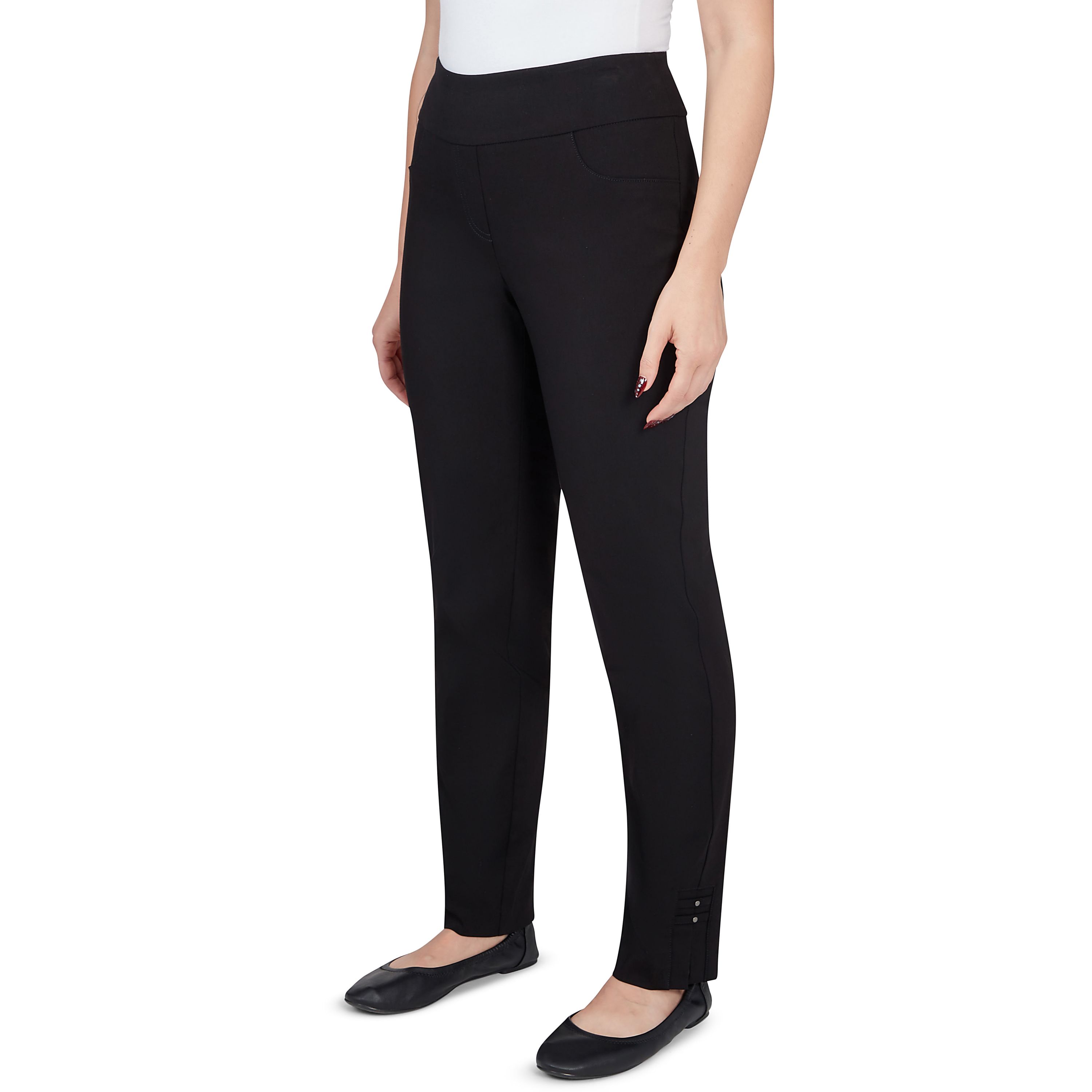 Solid Color Tech Stretch Full Length Pant with Elastic Waistband