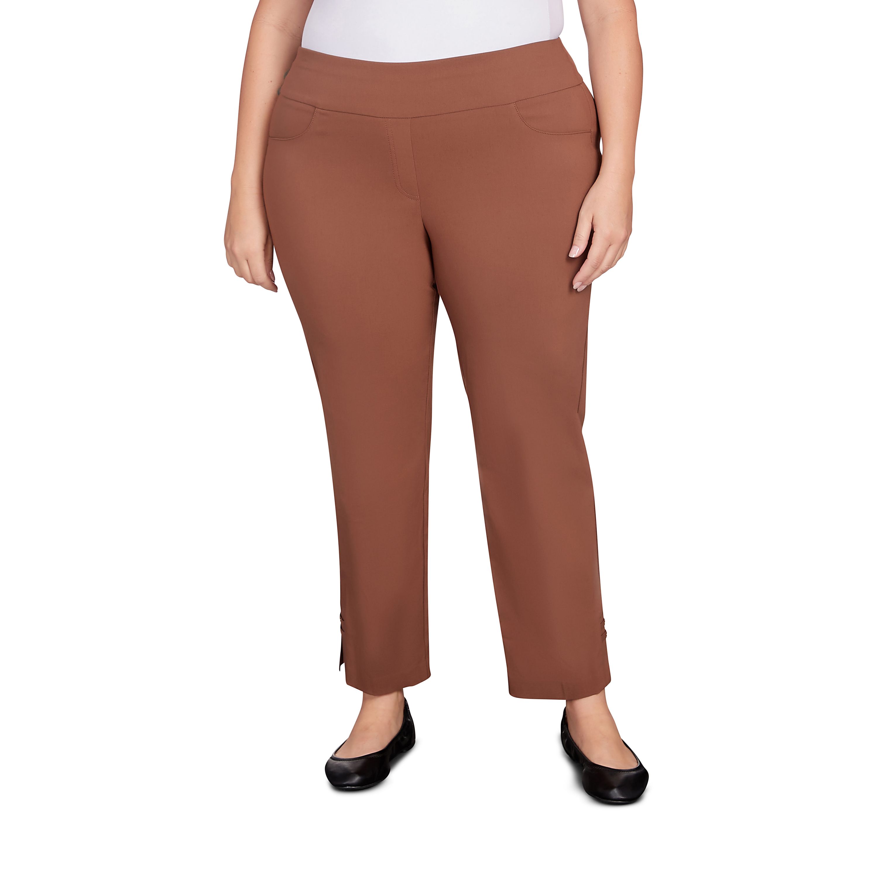 Solid Color Tech Stretch Full Length Pant with Elastic Waistband